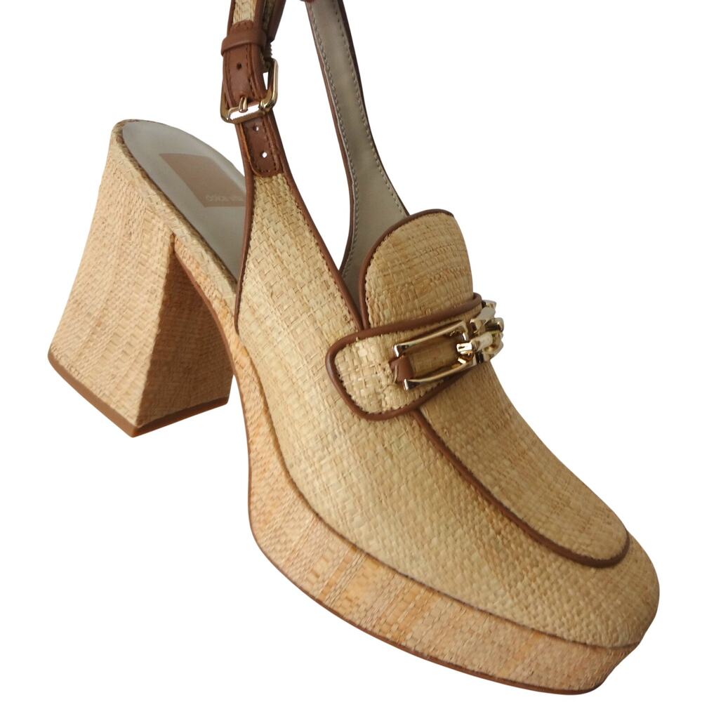 NEW Dolce Vita Sirus 10 Bit Loafer Block Heel Neutral Slingback Woven Platform